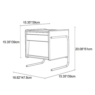 Contemporary Creative Pine Stainless Steel Curved Square Nightstand With 2 Drawers For Bedroom