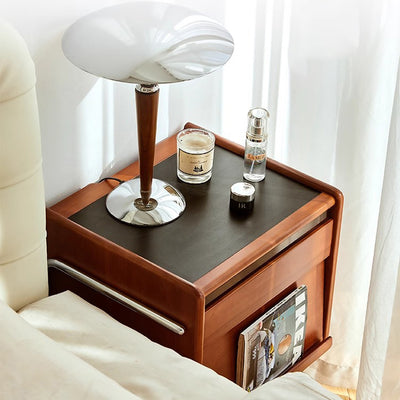 Contemporary Creative Pine Stainless Steel Curved Square Nightstand With 2 Drawers For Bedroom