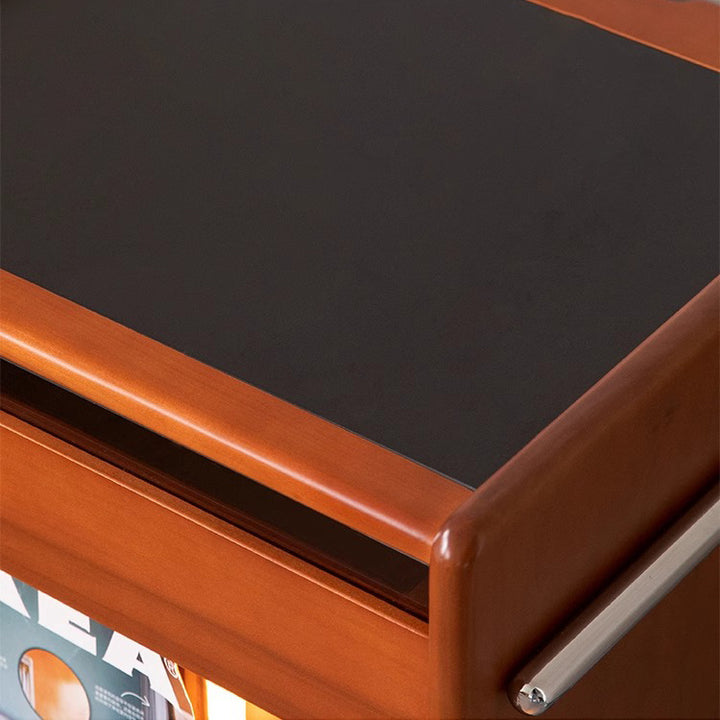 Zeitgenössischer kreativer Nachttisch aus Kiefernholz und Edelstahl mit gebogener quadratischer Form und 2 Schubladen für das Schlafzimmer 