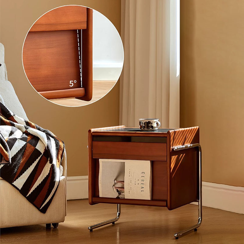 Contemporary Creative Pine Stainless Steel Curved Square Nightstand With 2 Drawers For Bedroom