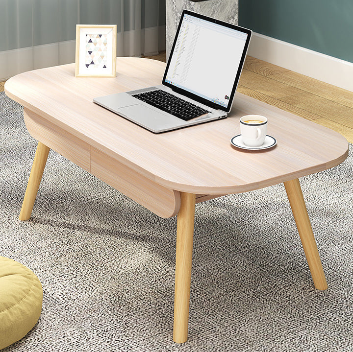 Modern Simplicity Rectangular MDF Beech Wood Coffee Table 2-Drawer For Living Room