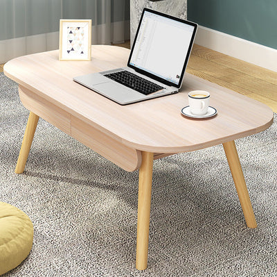 Table basse rectangulaire en bois massif à 2 tiroirs pour salon - Simplicité Moderne 