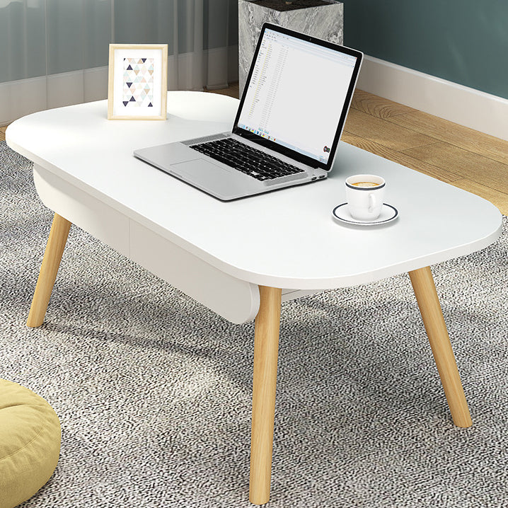 Modern Simplicity Rectangular MDF Beech Wood Coffee Table 2-Drawer For Living Room