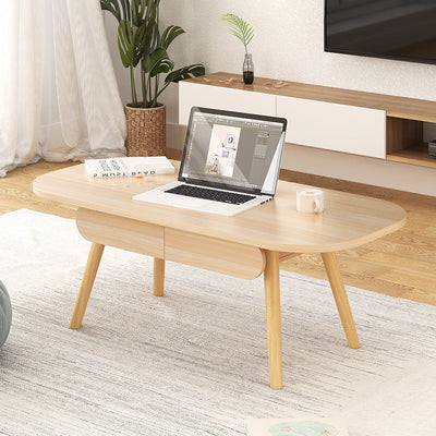 Table basse rectangulaire en bois massif à 2 tiroirs pour salon - Simplicité Moderne 