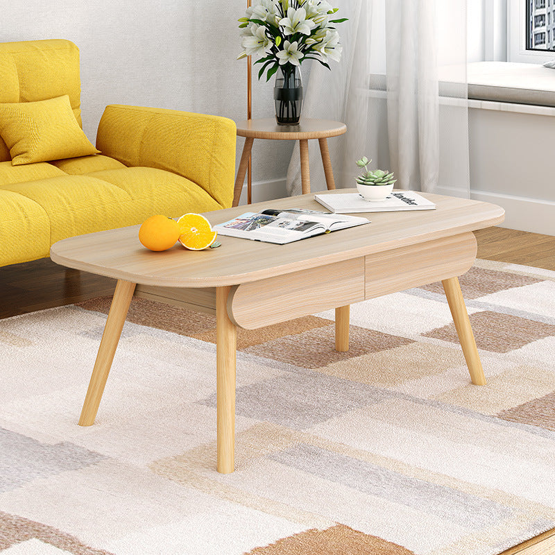 Table basse rectangulaire en bois massif à 2 tiroirs pour salon - Simplicité Moderne 