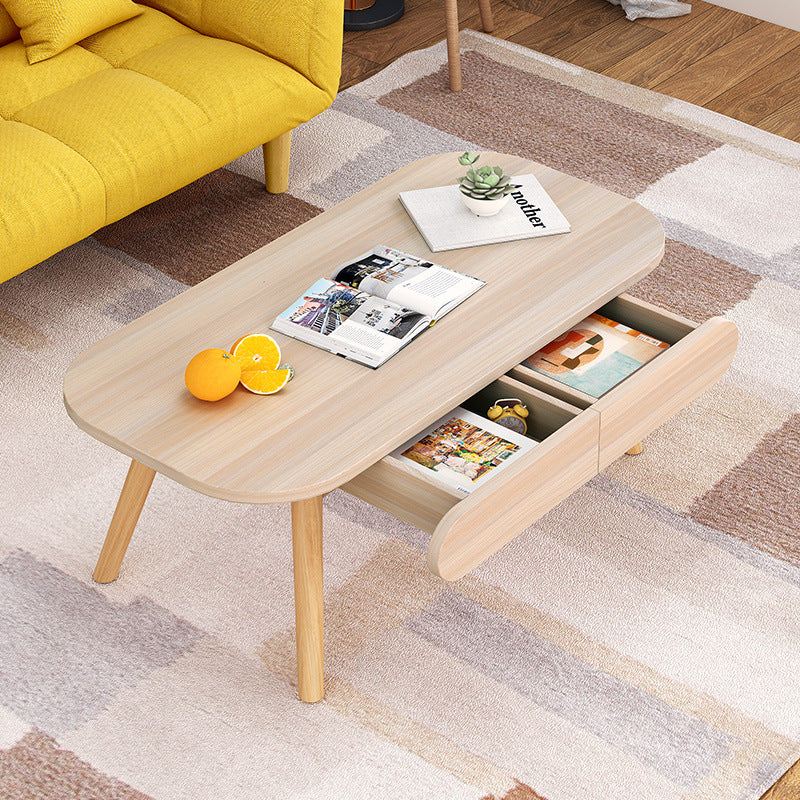 Modern Simplicity Rectangular MDF Beech Wood Coffee Table 2-Drawer For Living Room