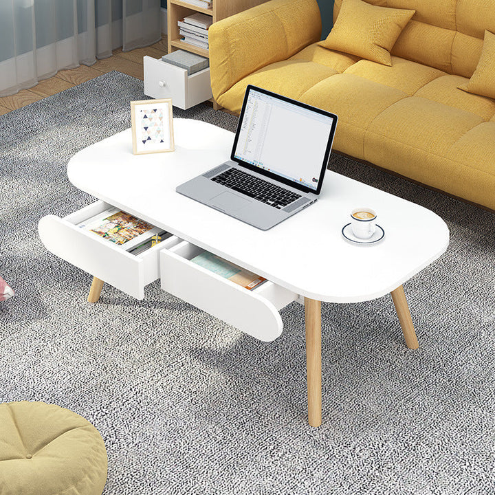 Modern Simplicity Rectangular MDF Beech Wood Coffee Table 2-Drawer For Living Room