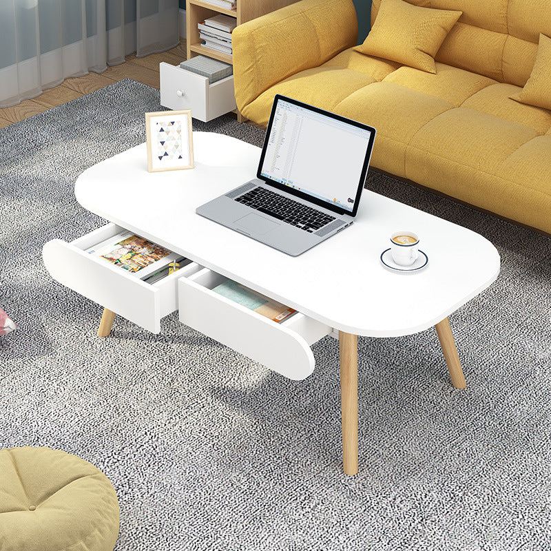 Table basse rectangulaire en bois massif à 2 tiroirs pour salon - Simplicité Moderne 