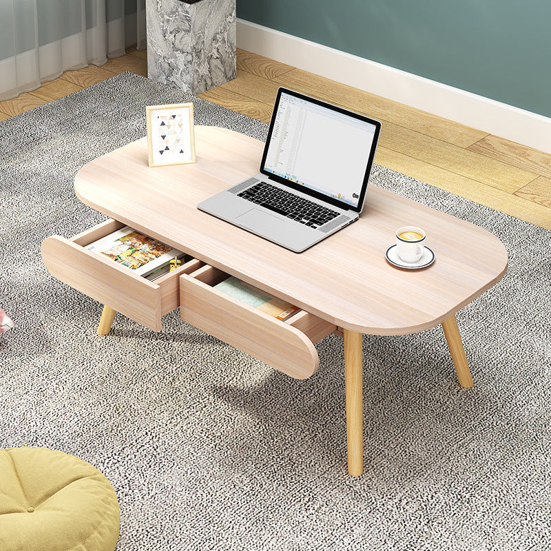 Modern Simplicity Rectangular MDF Beech Wood Coffee Table 2-Drawer For Living Room