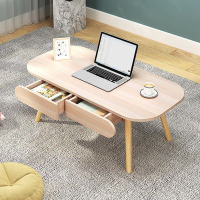 Table basse rectangulaire en bois massif à 2 tiroirs pour salon - Simplicité Moderne 