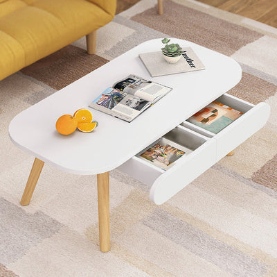Table basse rectangulaire en bois massif à 2 tiroirs pour salon - Simplicité Moderne 