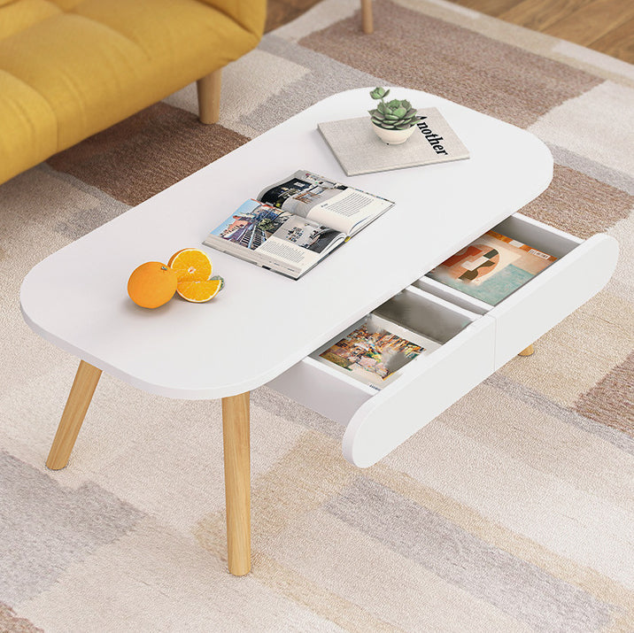 Table basse rectangulaire en bois massif à 2 tiroirs pour salon - Simplicité Moderne 