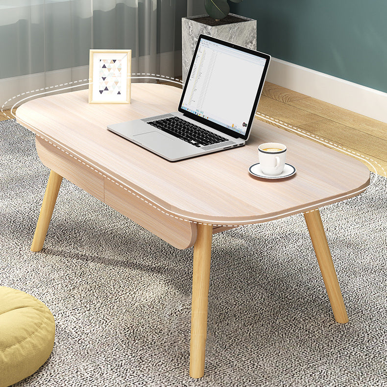 Modern Simplicity Rectangular MDF Beech Wood Coffee Table 2-Drawer For Living Room