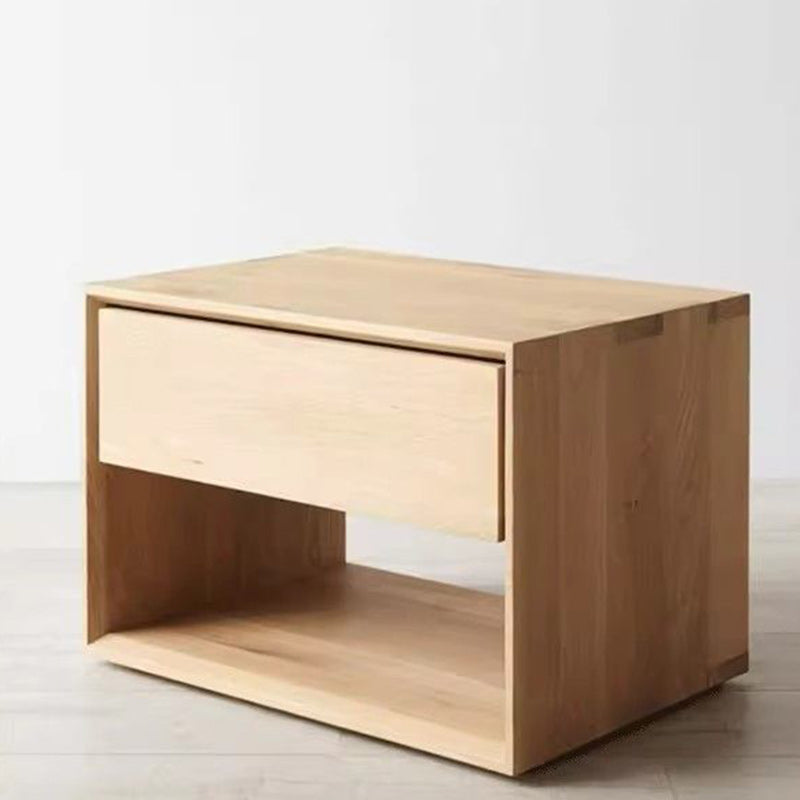 Contemporary Nordic Rectangular Pine Wood Nightstand 1-Drawer For Bedroom