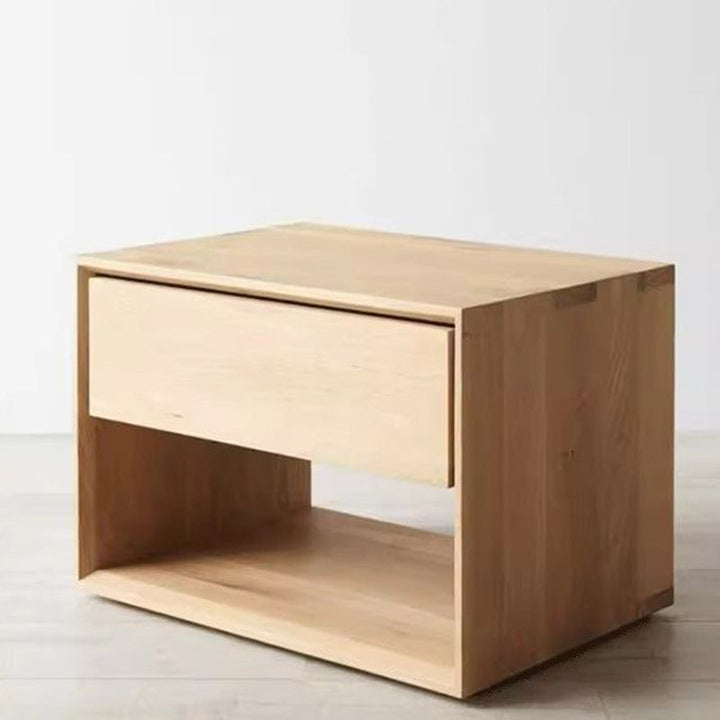 Contemporary Nordic Rectangular Pine Wood Nightstand 1-Drawer For Bedroom