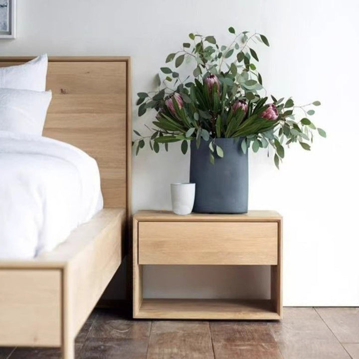 Contemporary Nordic Rectangular Pine Wood Nightstand 1-Drawer For Bedroom