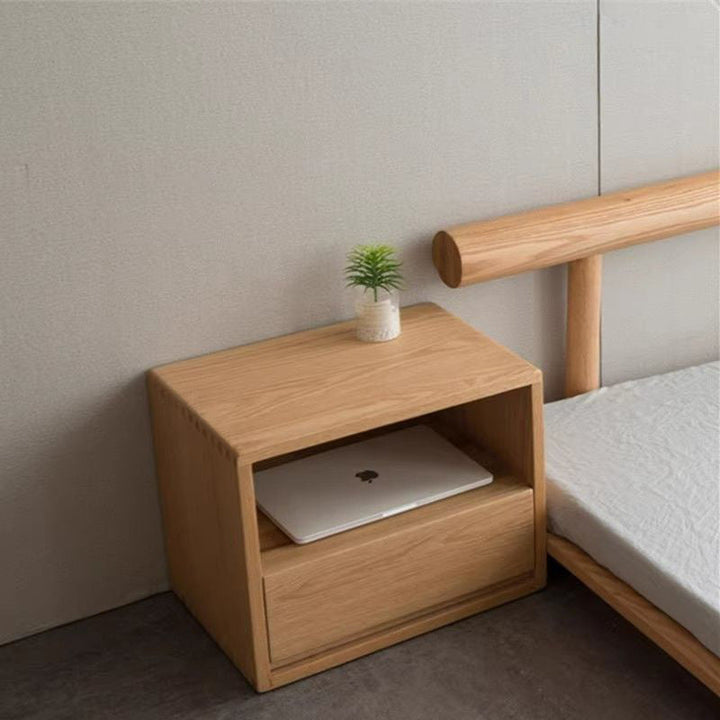 Contemporary Nordic Rectangular Pine Wood Nightstand 1-Drawer For Bedroom
