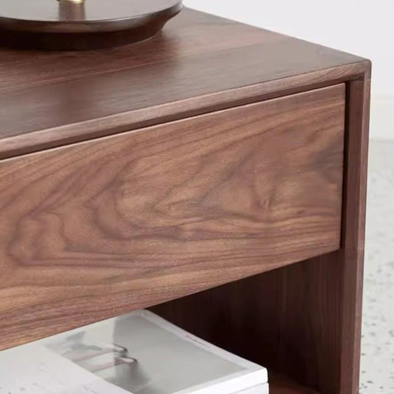 Contemporary Nordic Rectangular Pine Wood Nightstand 1-Drawer For Bedroom