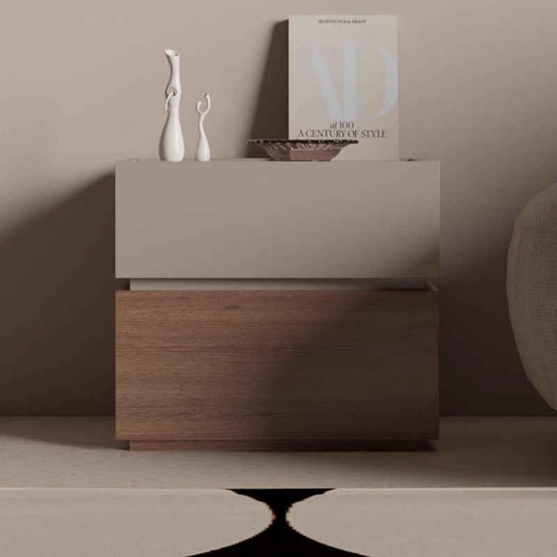 Table de nuit rectangulaire contemporaine nordique empilée en bois de chêne à 2 tiroirs pour chambre 