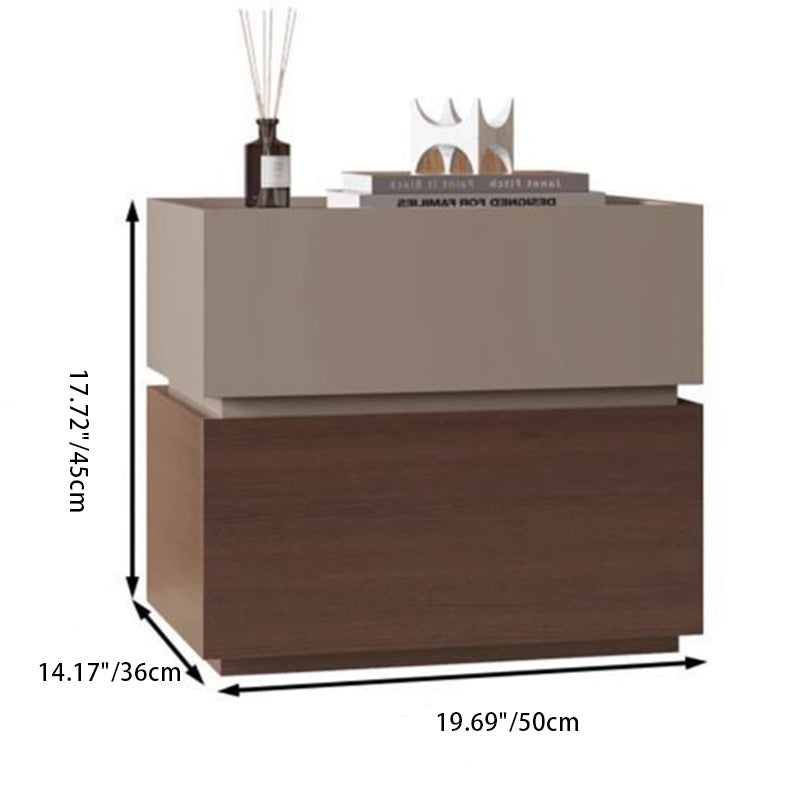 Table de nuit rectangulaire contemporaine nordique empilée en bois de chêne à 2 tiroirs pour chambre 