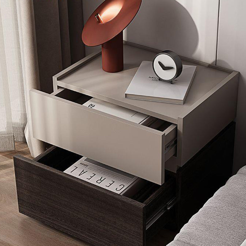 Table de nuit rectangulaire contemporaine nordique empilée en bois de chêne à 2 tiroirs pour chambre 