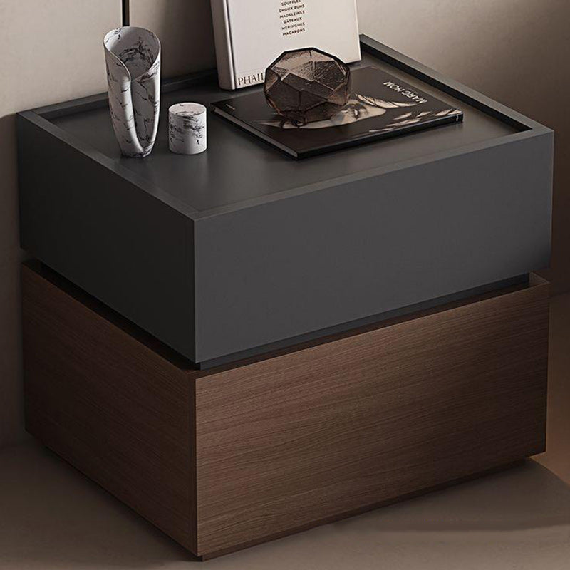 Table de nuit rectangulaire contemporaine nordique empilée en bois de chêne à 2 tiroirs pour chambre 