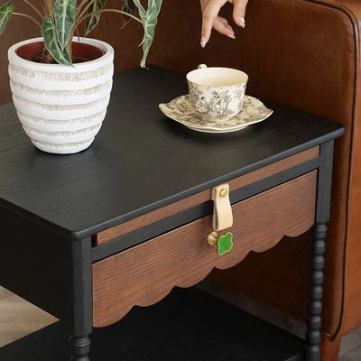 Table d'appoint rectangulaire ondulée en bois traditionnel français 1 tiroir 2 niveaux pour salon 