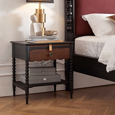 Table d'appoint rectangulaire ondulée en bois traditionnel français 1 tiroir 2 niveaux pour salon 