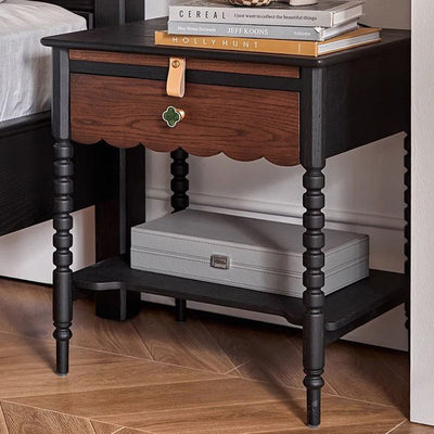 Table d'appoint rectangulaire ondulée en bois traditionnel français 1 tiroir 2 niveaux pour salon 