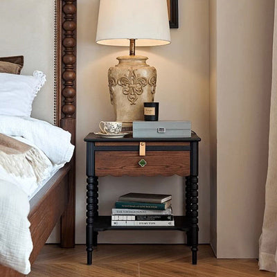 Table d'appoint rectangulaire ondulée en bois traditionnel français 1 tiroir 2 niveaux pour salon 