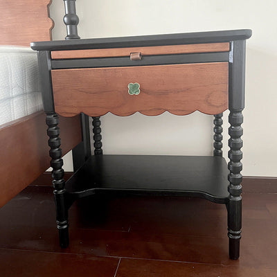 Table d'appoint rectangulaire ondulée en bois traditionnel français 1 tiroir 2 niveaux pour salon 