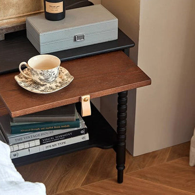 Table d'appoint rectangulaire ondulée en bois traditionnel français 1 tiroir 2 niveaux pour salon 
