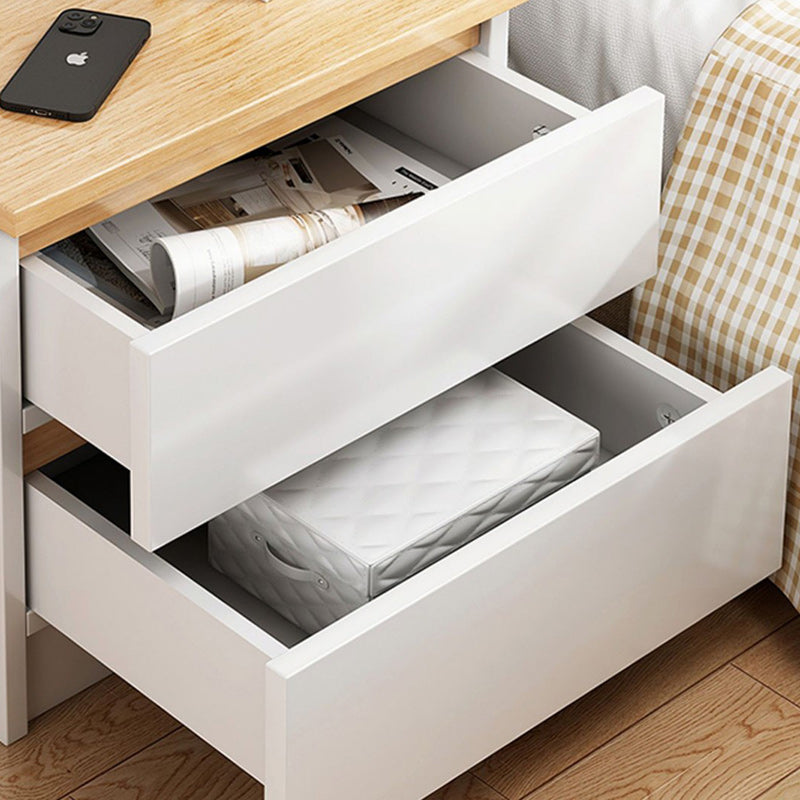 Table de nuit rectangulaire minimaliste moderne à faux panneaux avec 2 tiroirs pour chambre 