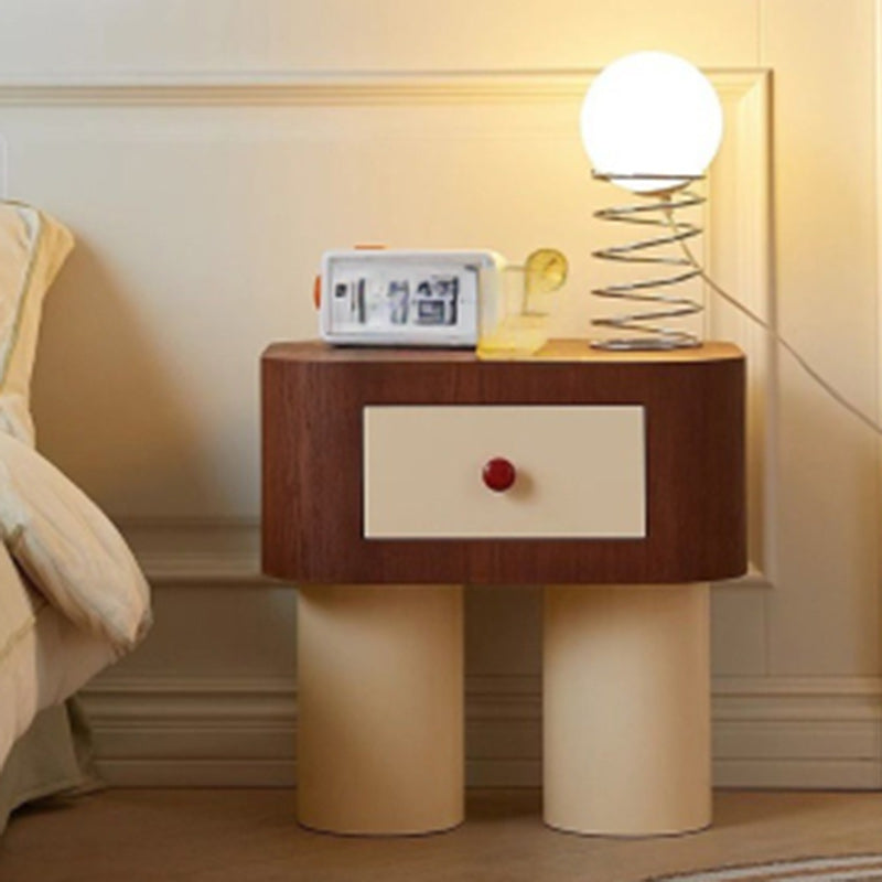 Table de chevet contemporaine créative rectangulaire à coins arrondis avec base cylindrique en bois massif pour chambre à coucher 