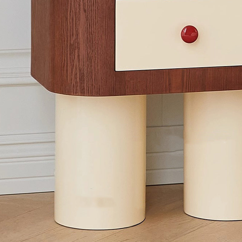 Table de chevet contemporaine créative rectangulaire à coins arrondis avec base cylindrique en bois massif pour chambre à coucher 