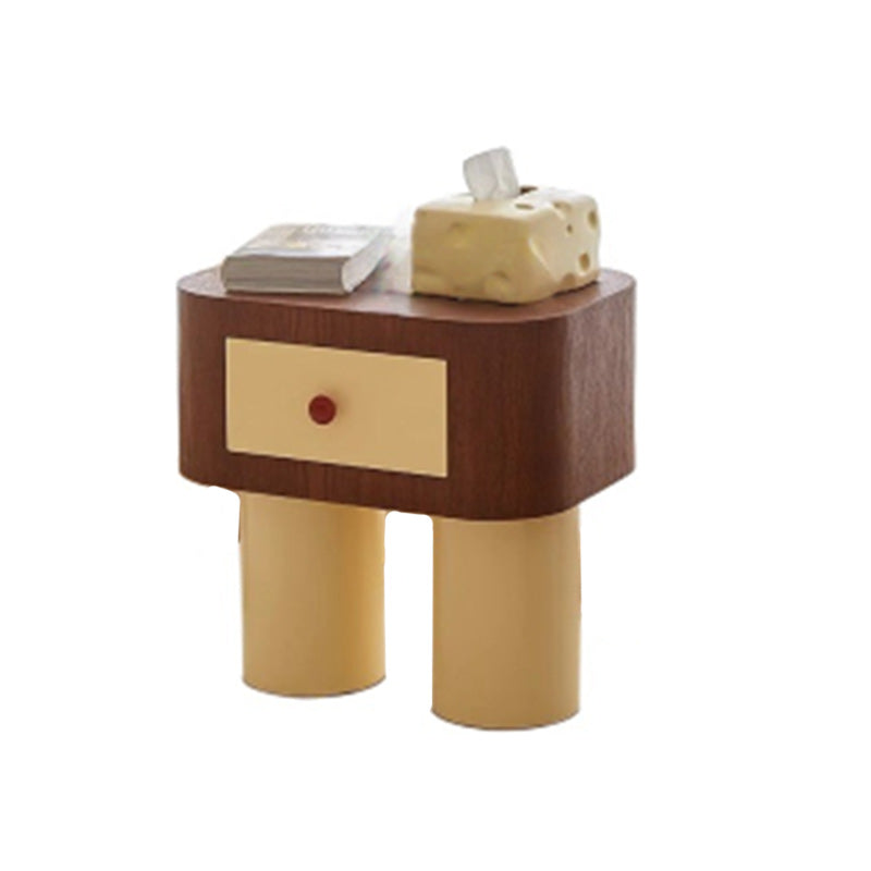 Table de chevet contemporaine créative rectangulaire à coins arrondis avec base cylindrique en bois massif pour chambre à coucher 