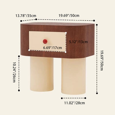 Table de chevet contemporaine créative rectangulaire à coins arrondis avec base cylindrique en bois massif pour chambre à coucher 