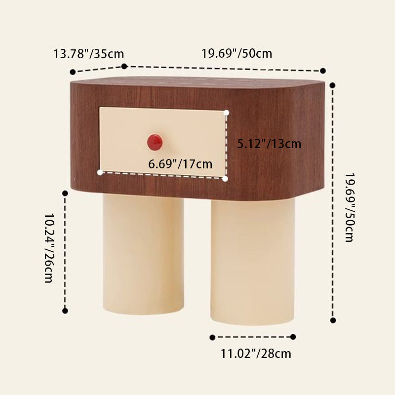 Table de chevet contemporaine créative rectangulaire à coins arrondis avec base cylindrique en bois massif pour chambre à coucher 