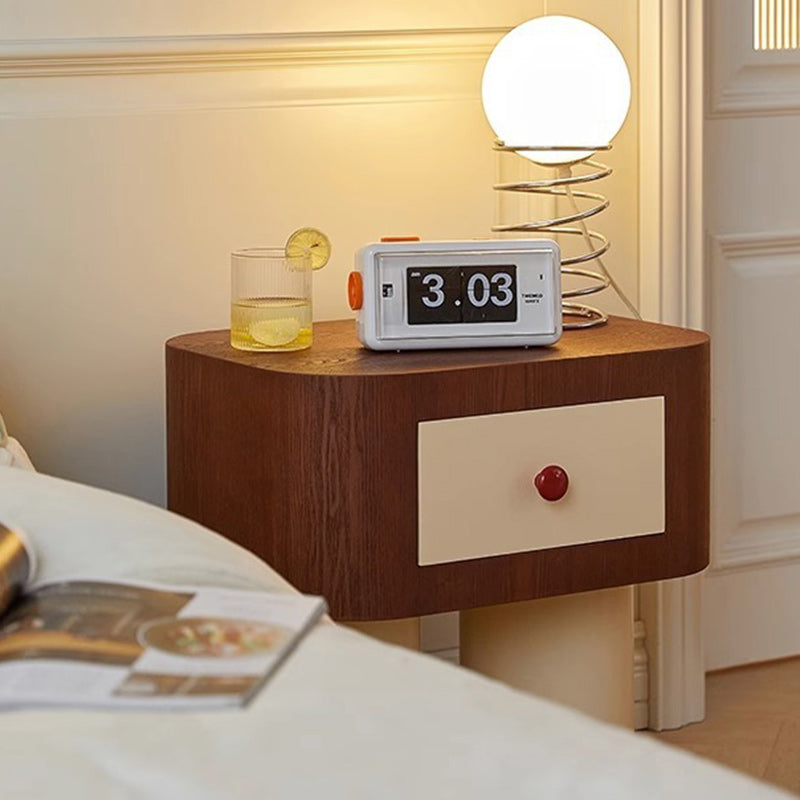 Table de chevet contemporaine créative rectangulaire à coins arrondis avec base cylindrique en bois massif pour chambre à coucher 