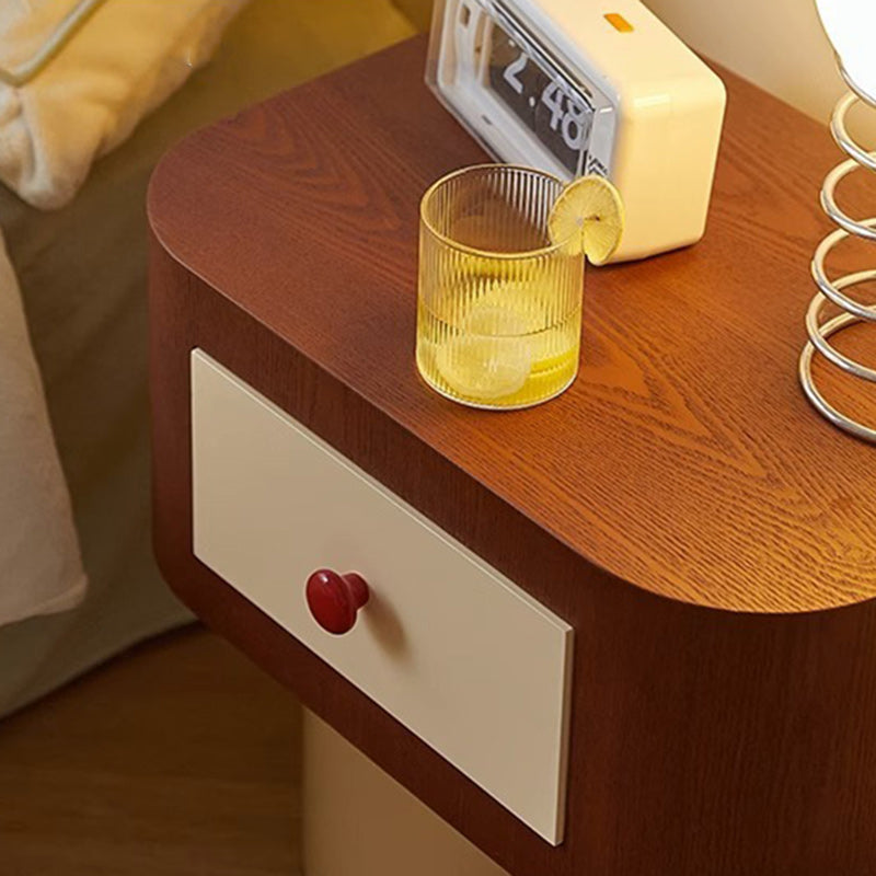 Table de chevet contemporaine créative rectangulaire à coins arrondis avec base cylindrique en bois massif pour chambre à coucher 