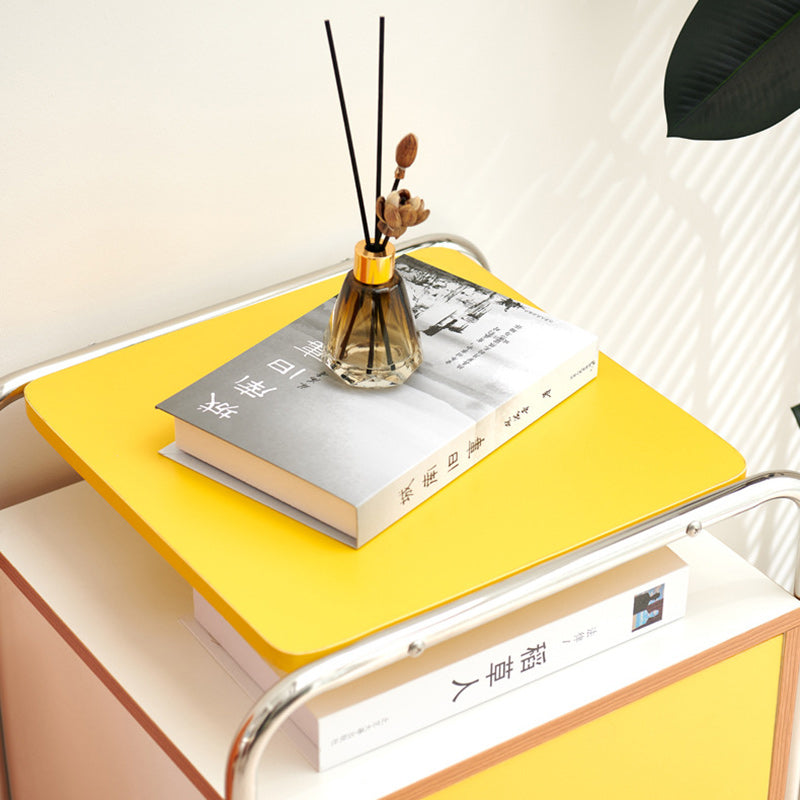 Modern Minimalist Rectangular Rounded Corner MDF Stainless Steel Nightstand 1-Cabinet For Bedroom