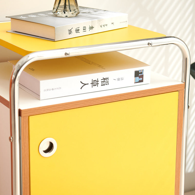 Modern Minimalist Rectangular Rounded Corner MDF Stainless Steel Nightstand 1-Cabinet For Bedroom