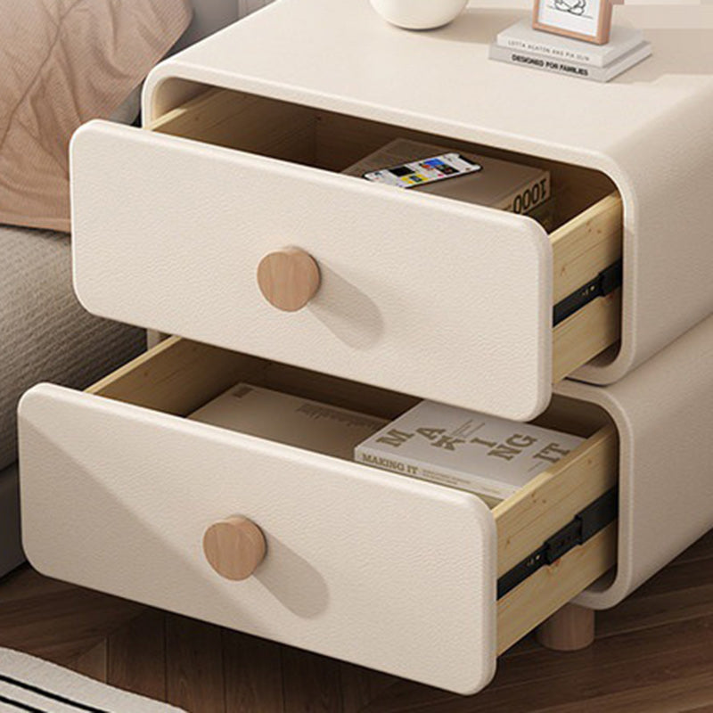 Table de nuit rectangulaire en bois massif crème minimaliste moderne à 2 tiroirs pour chambre 