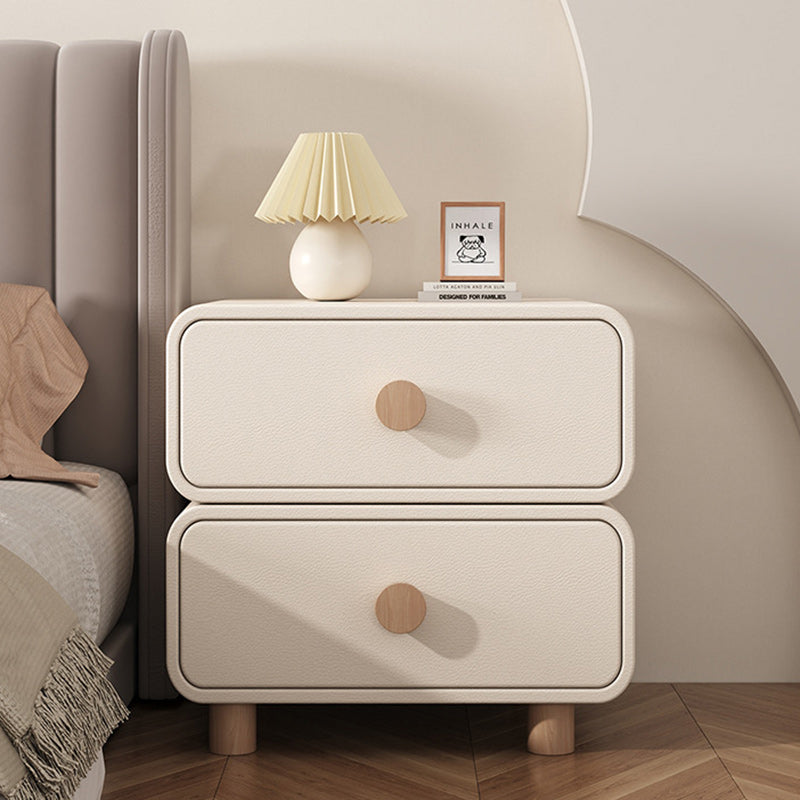 Table de nuit rectangulaire en bois massif crème minimaliste moderne à 2 tiroirs pour chambre 