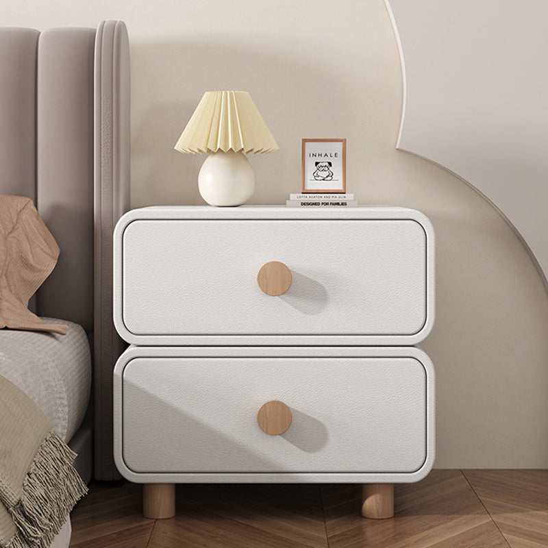 Table de nuit rectangulaire en bois massif crème minimaliste moderne à 2 tiroirs pour chambre 