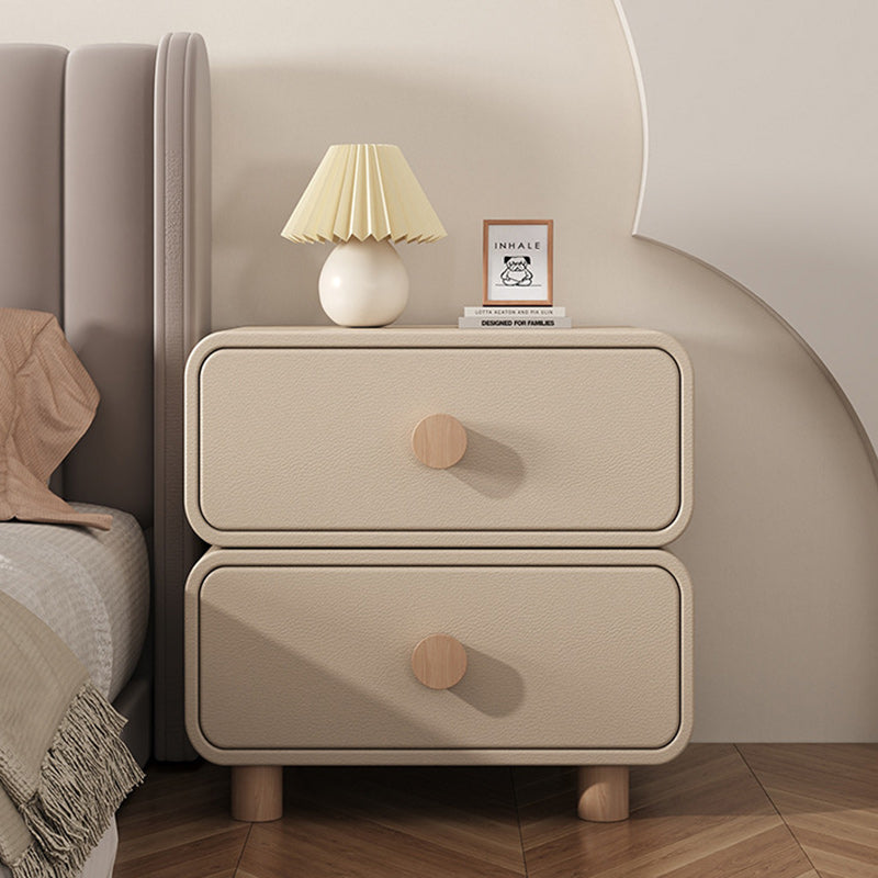 Table de nuit rectangulaire en bois massif crème minimaliste moderne à 2 tiroirs pour chambre 