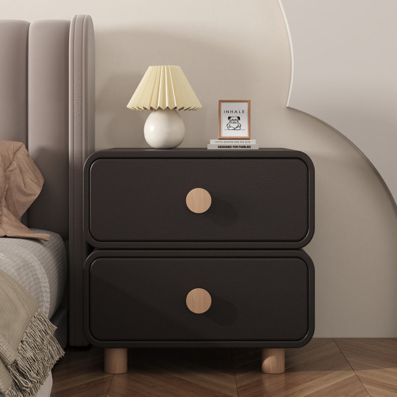 Table de nuit rectangulaire en bois massif crème minimaliste moderne à 2 tiroirs pour chambre 