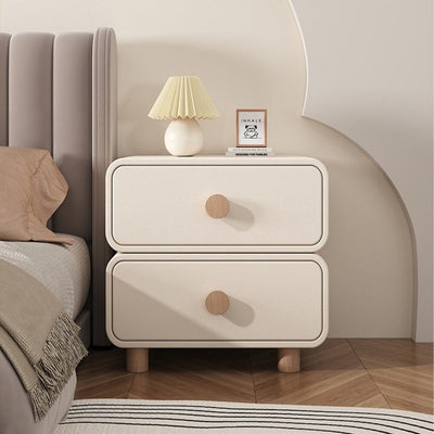 Table de nuit rectangulaire en bois massif crème minimaliste moderne à 2 tiroirs pour chambre 