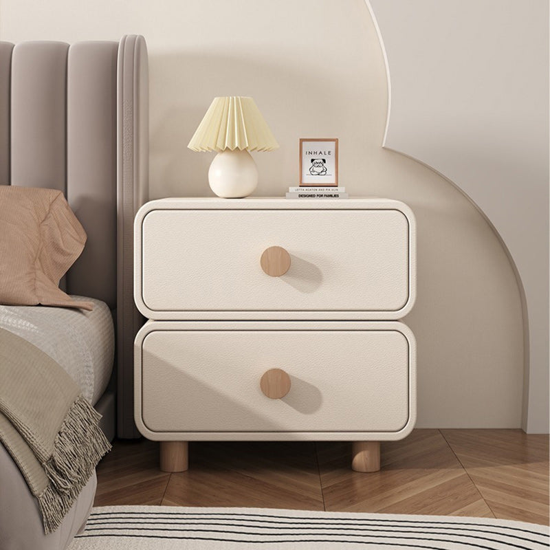 Table de nuit rectangulaire en bois massif crème minimaliste moderne à 2 tiroirs pour chambre 