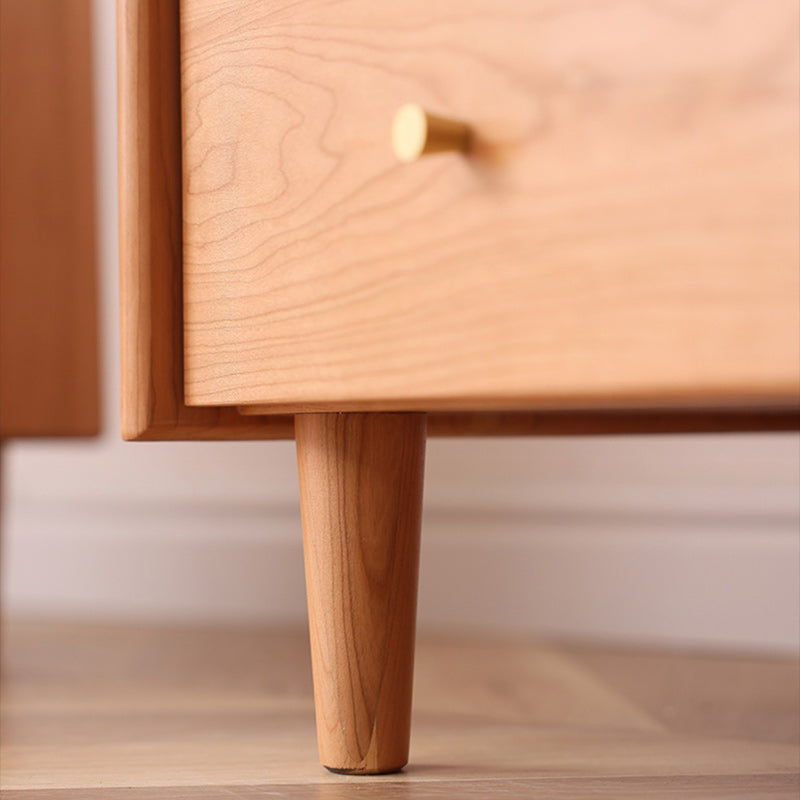 Traditional Japanese Trapezoidal Rectangular Pine Wood Cedar Wood Plywood Nightstand 2-Tier 2-Drawer For Bedroom